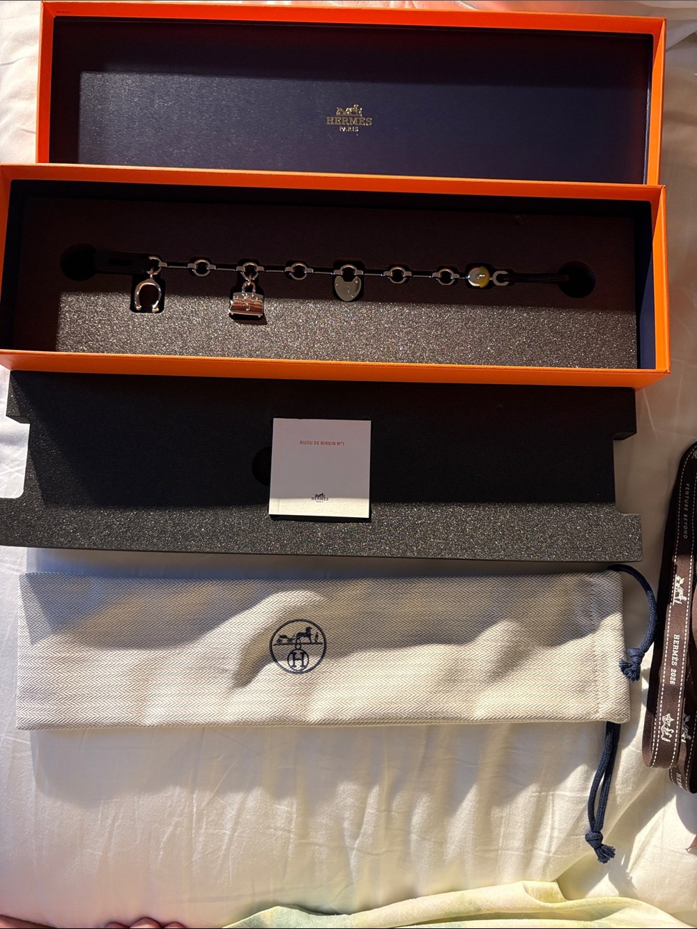 Hermes Black Silver-Tone Charm Chain Bracelet sac bijou